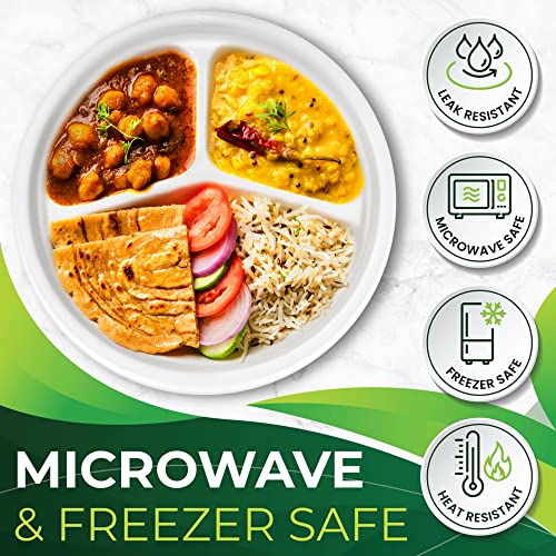 100PCS 100% Compostable 10in Paper Plates (White / 10in Sectional(100count))