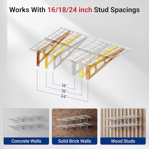 2 Pack 2x6ft Garage Shelving with Hooks (2 pack-2x6 ft_4 hooks / White)