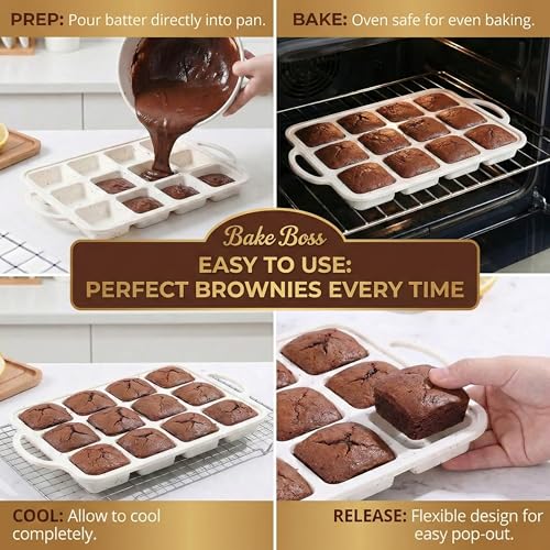 Silicone Brownie Pans with Dividers (Cream / Square (12 Cups Pan, Pack of 2))
