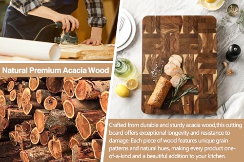 Large Thick End Grain Acacia Wood Cutting Board (16"L x 1"W)