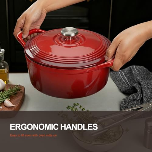Enameled Cast Iron Dutch Oven (5.5 Quart / Red)