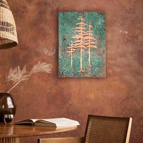 Handmade Copper Wall Art for Home (Patina of Pine Tree / 13.7 x 19.7 in (Rectangular))