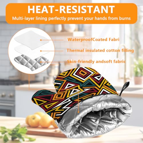 African Geometric Figures Oven Mitts and Pot Holders Sets 4Pcs (Geometric Figures)