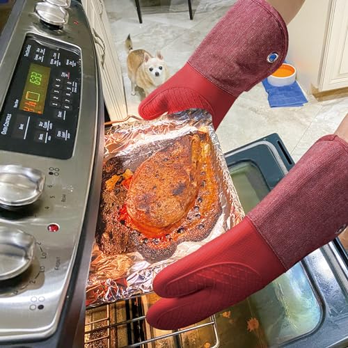 Professional Microwave Silicone Oven Mitts one Pair (Oven mitts / Red Oven Mitts)