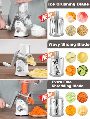 Rotary Cheese Grater Vegetable Shredder With 6 Interchangeable Blades No Slip Suction Base (White Grey / 6 Blades)