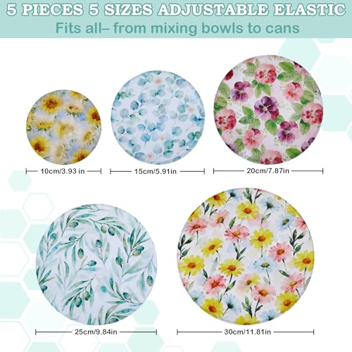 5Pcs Reusable Beeswax Elastic Bowl Covers for Bread Proofing and Food Cover (Little Daisy)