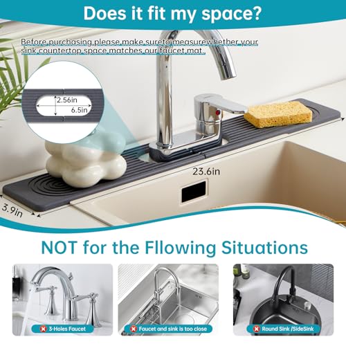 Stone Faucet Mat for Kitchen Sink Oval Hole Bathroom sink splash guard (Dark Gray)