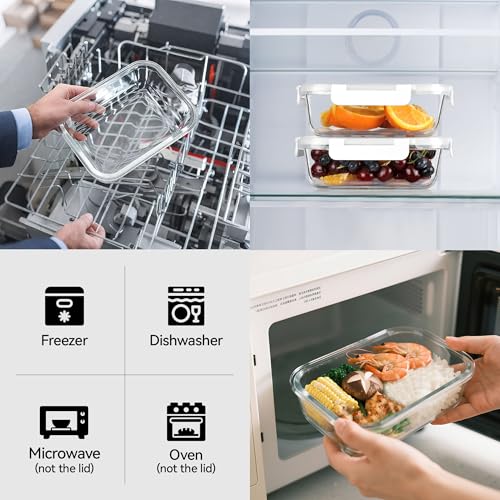 5 Pack 35 Oz Glass Food Storage Containers with Lids (White / 35oz 1-compartment)