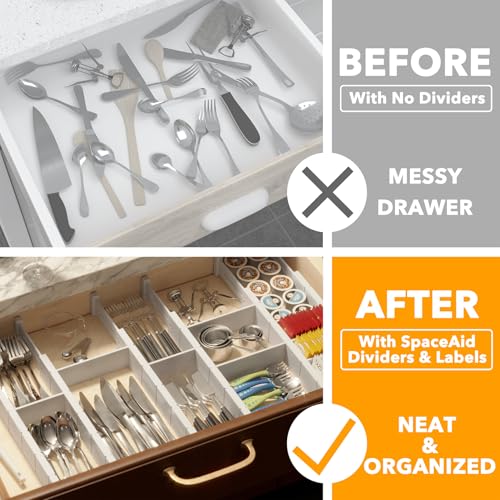 Bamboo Drawer Dividers with Inserts and Labels (2.35''H, 17''-22''L, 7 Dividers / WHITE)
