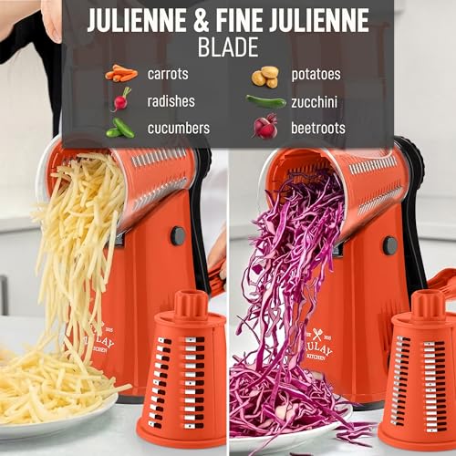 Rotary Cheese Grater Manual Hand Crank 5 Blade Shredder (5 Blades / Orange & Black)