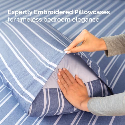 Flex Top Split Head King 4 Piece Sheet Set (42 - Blue Stripes 3 / Split Head/Flex Top)