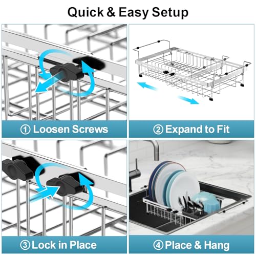 Dish Drying Rack Over the Sink (Silver / For 14"-30"W Sinks | 12.8"W Rack)