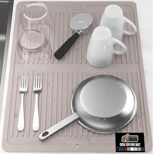 Patented BPA Free Silicone Dish Drying Mat (18" x 24" / Silicone / Almond)