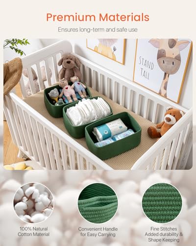 Small Woven Storage Basket for Organizing (Green / 13.5"L x 9.5"W x 5"H)