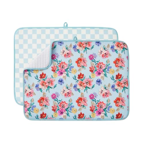 Dish Drying Mats 2 Pack (18''X24'' / Checkerboard Florals)