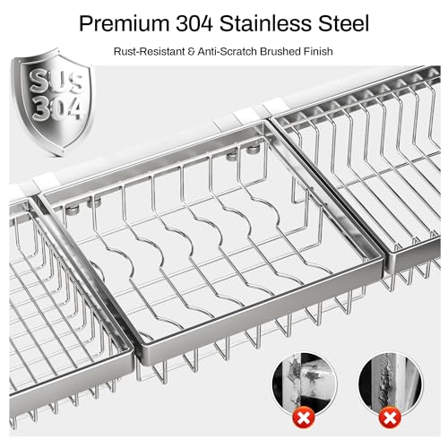 Luxurious 304 Stainless Steel Over Sink Dish Drying Rack (Silver / 26.3"- 37.4"L x 11.8"W x 33.5" - 37.4"H)