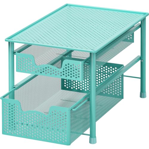 Stackable 2 Tier Sliding Basket Drawer (2-Tier / Turquoise)