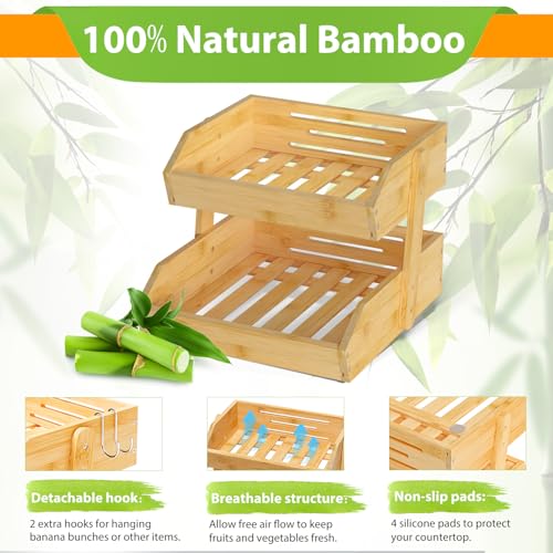 Bamboo Fruit Basket for Kitchen (2-Tier Narture)