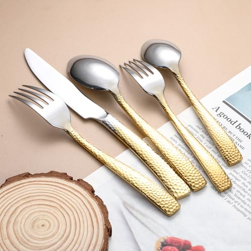 Hammered Silverware Set For 4 (20pcs Gold)