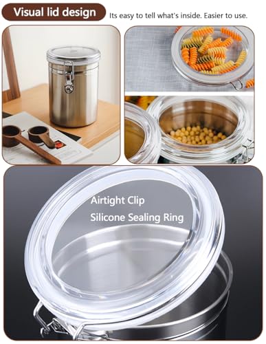 Stainless Steel Food Container with Clear Lids Airtight Container Stackable Small Canisters Kitchen Pantry Storage for Cereal (1.8L Silver-2)