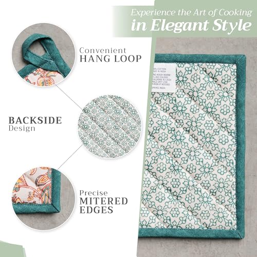 Pot Holders 100% Cotton Potholders (047 - Nila / 8" x 8" (Pot Holder Pack of 2))