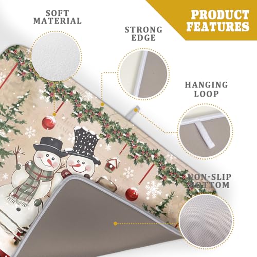 Winter Snowman Dish Drying Mat 18x24 Inch Red Buffalo Plaid Holiday Dish Drainer Mat Absorbent Dish Rack Pad for Kitchen Counter Sink Decor (Winter Snowman Bell / 24" x 18")