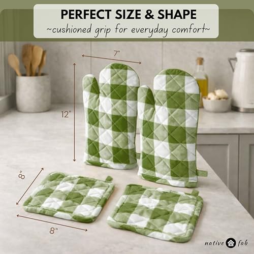 Buffalo Plaid Check Oven Mitts and Pot Holders Set of 4 (Buffalo, Mint Green)