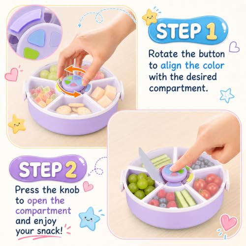 Kids Reusable Rotating Snack Container with 5 Separate Compartments (Purple)