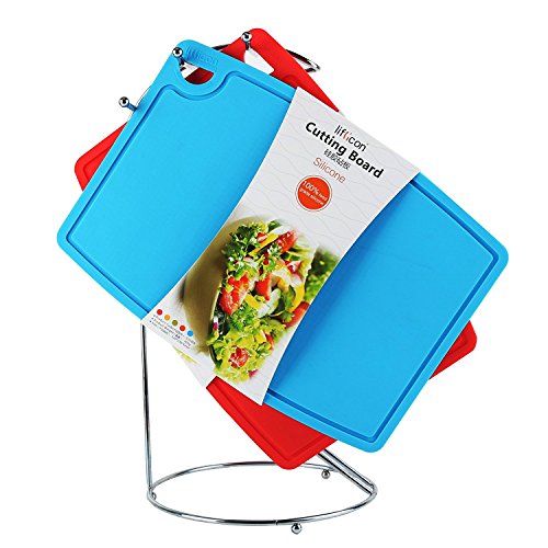 Thick Cutting Boards for Kitchen Silicone Chopping Board Set of 2 Mid 12.6'' x 9.1” (9.1"L x 7.1"W & 12.6"L x 9.1"W / Blue)