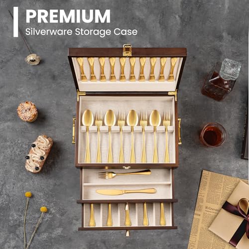 Silverware Storage Box (3 Layer Walnut)
