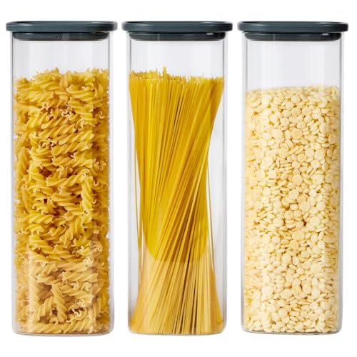 Glass Storage Jars with Lids (Square Gray 3 Pcs)