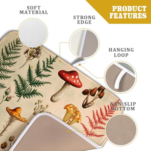 Ferns Leaves Dish Drying Mats Woodland Forest Mushrooms Reversible Drainer Mats 16 X 18 Inch (Ferns Mushrooms 1101 / 18" x 16")