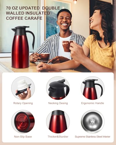 70 Oz Thermal Coffee Carafe for keeping hot (Black/Red / 2× 70 Ounces)