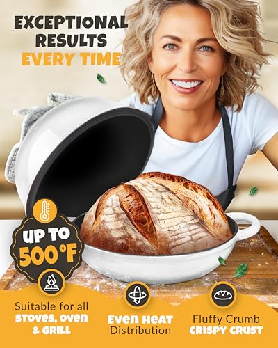 5 QT Enameled Dutch Oven for Bread Baking with Lid & Starter Kit (White / 5QT Dome)