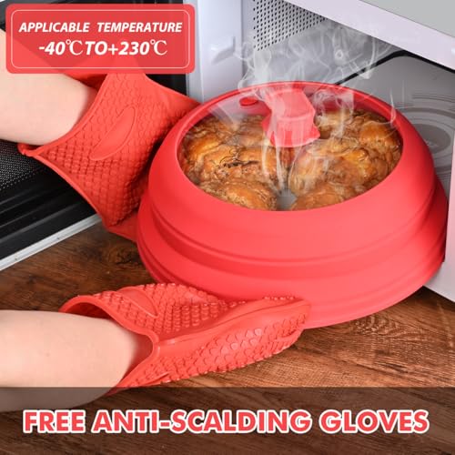 Microwave Splatter Cover Glass Splatter Guard Lid with Collapsible Silicone for Food Pot Plate Cover 10.8 inch Red (Red / 10.8 inch)