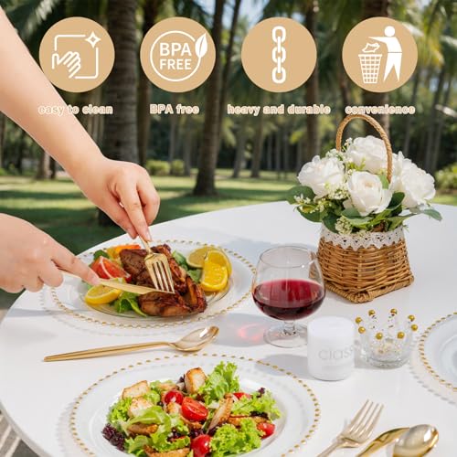 100pcs Clear Plastic Plates with Gold Beads for Bridal Showers (Clear and Gold Plastic Plates / 100PCS)