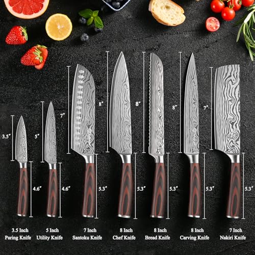 Kitchen Knife Set 7 Piece Chef Knife Set Professional High Carbon Stainless Steel (Set of 7)