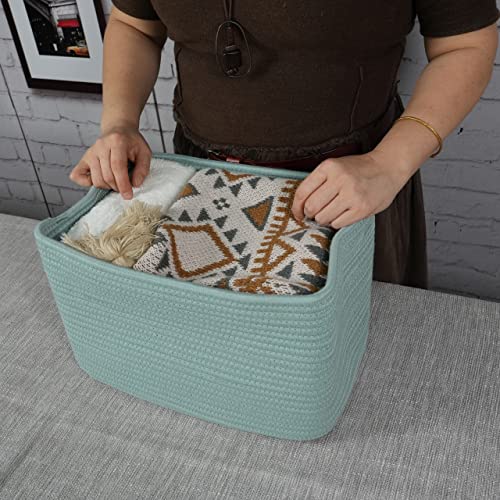 Woven Cotton Rope Storage Baskets 15x10x9.3" 3 Pack Green (Green)