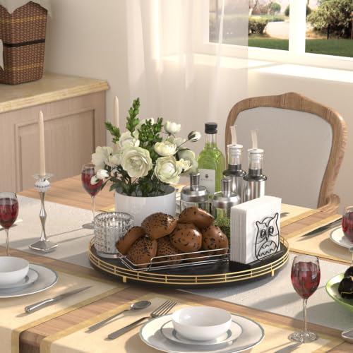 16 Inch Oak Lazy Susan Organizer with Gold Rail and Black Finish (Gold Black / 16)
