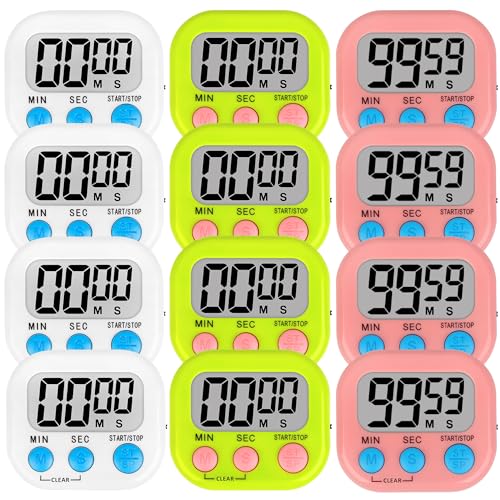 Digital Kitchen Classroom Timers for Kids Cooking 12pcs Wht Grn Pk
