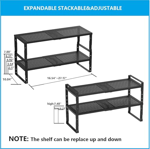 Expandable Adjustable & Stackable Spice Rack (Black / 2PACKS/BLACK/LARGE)