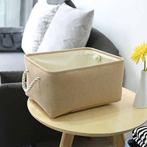 Decorative Basket Rectangular Small Storage Basket Fabric Storage Bin Organizer Basket with Handles for Clothes Storage (Beige / Small -11.8Lx7.9Wx5.2H)