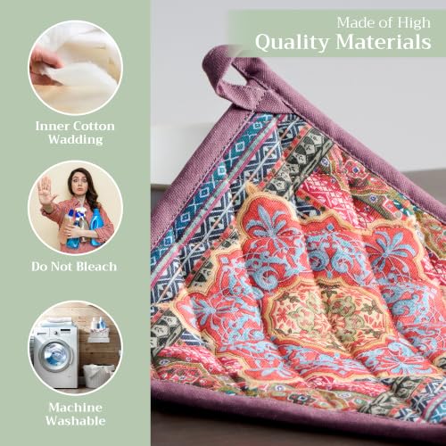 Pot Holders 100% Cotton Potholders (075 - Ispahan / 8" x 8" (Pot Holder Pack of 1))