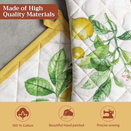 100% Cotton Oven Mitt & Pot Holder Set (004 - Limoncello / 7.5" x 13" & 8" x 8" (Oven Mitt & Pot Holder))
