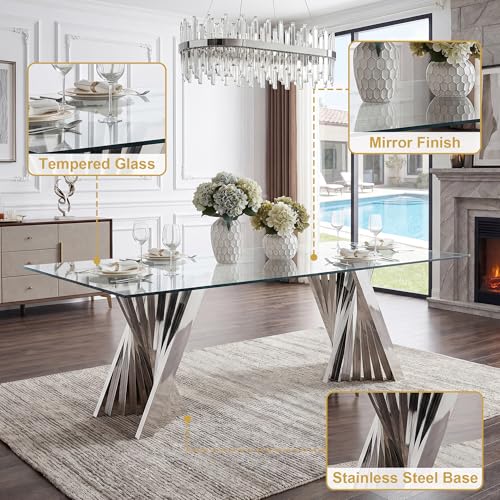 94" Modern Glass Silver Dining Table for 8 (Silver-94" Dining Table)