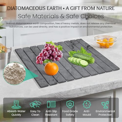 Stone Dish Drying Mat Collapsible Diatomaceous Earth Absorbent Mat Quick Dish Drying Pad Dish Rack Pad Match Any Counterto Multiple Usage for Kitchen
