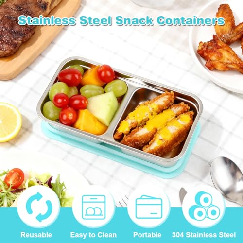 4 Pack Stainless Steel Snack Containers with Lids (4PCS-BLUE)