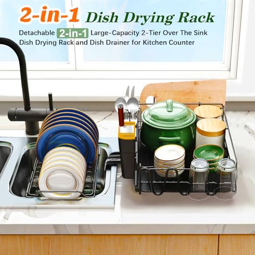2 Tier Large Dish Drying Rack for Kitchen Counter (2-Tier Detachable)