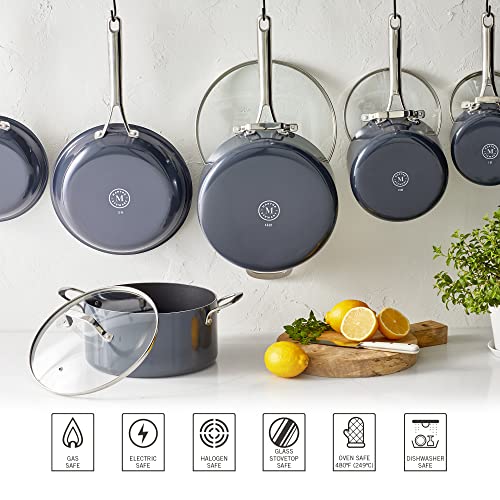 Lockton Premium Nonstick 10 Piece Enamel Heavy Gauge Aluminum Pots and Pans Cookware Set (Gray / 10-Piece Set)