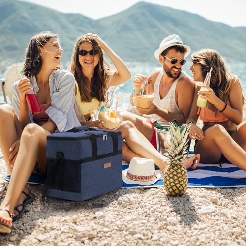 Cooler Bag 60 Cans Collapsible and Insulated Large Lunch Bag Leakproof Soft Cooler Portable for Camping (60-Can(40L) / Dark Blue)